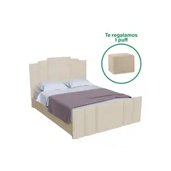MUEBLES MACRUMO - Cama tapizada Premium Kena Beige King 2 tarimas + puff gratis