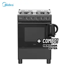 MIDEA - COCINA DE PIE A GAS 4 HORNILLAS NEGRO - MGS24FS2LFABBC-PE + HERVIDOR OSTER NEGRO