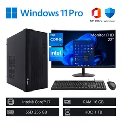 INTEL - Computadora PC ci7 3,80 GHz 16GB RAM 256GB SSD + 1TB HDD - Monitor 22" FHD