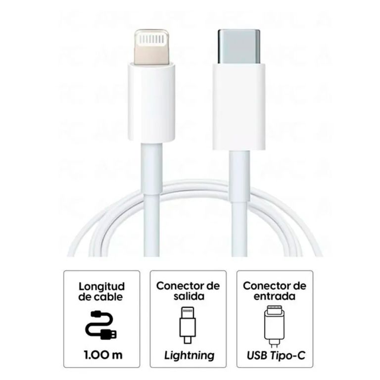 Cable Cargador Usb-C a Lightning 1m compatible Iphone Ipad 20w