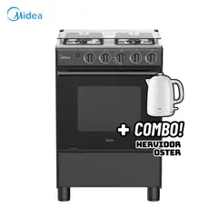 MIDEA - COCINA DE PIE A GAS 4 HORNILLAS NEGRO - MGS24FS2LFABBC-PE + HERVIDOR OSTER BLANCO