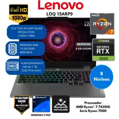 LENOVO - Laptop AMD Ryzen™ 7 (LOQ 15ARP9) RAM 16 GB SSD 1 TB 15.6" FHD IPS Windows 11 PRO