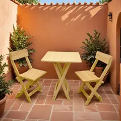 START FG - Juego de mesa plegable cuadrada con 2 sillas pino natural