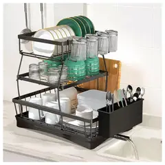 GENERICO - Escurridor de Platos Vasos 3 Niveles con Sistema de Drenaje Premium
