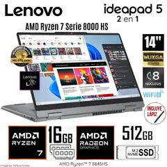 LENOVO - Laptop Ideapad 5 2 en 1 14AHP9 AMD Ryzen 7 8845HS 16GB RAM 512GB SSD 14" WUXGA - 83DR007QLM