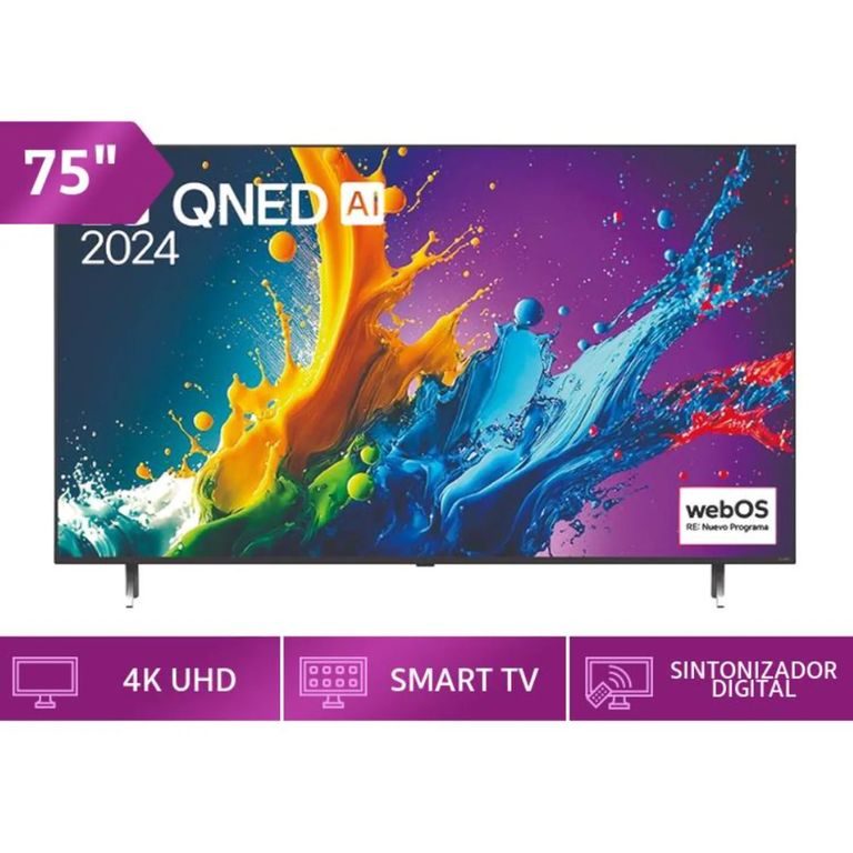 Televisor QNED 75" Pulg Ultra HD 4K ThinQ AI 75QNED80TSA 2024 - Negro