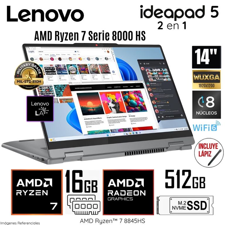 Laptop Ideapad 5 2 en 1 14AHP9 AMD Ryzen 7 8845HS 16GB RAM 512GB SSD 14" WUXGA - 83DR007QLM
