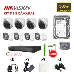HIKVISION - KIT 8 CÁMARAS DE SEGURIDAD 5MP COLOR VU C/AUDIO + DISCO SEAGATE 1TB