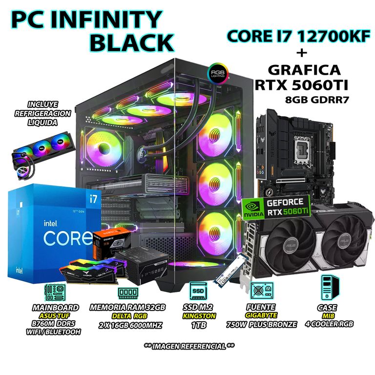 Computadora PC Gamer I7 12700KF RAM 32GB SSD 1TB GRAFICA RTX 5060TI 8GB