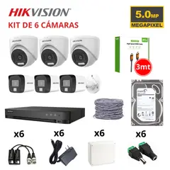 HIKVISION - KIT 6 CÁMARAS DE SEGURIDAD 5MP CON AUDIO + DISCO SEAGATE 1TB + HDMI 3M