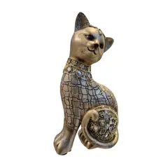 GENERICO - Adorno Decorativo Gato Dorado con Relieves y Detalles Ornamentales - Adorno Elegante para Sala Regalo Ideal