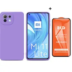 GENERICO - SILICONA PARA Xiaomi Mi 11 Lite COLOR LILA + MICA VIDRIO
