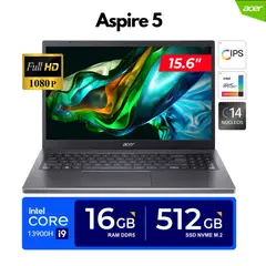 ACER - LAPTOP ASPIRE 5 / 15.6" FHD / Core i9-13900H, 5.40GHz,14 núcleos /16GB DDR5, 512GB SSD/ FREEDOS