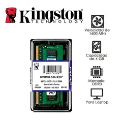 KINGSTON - MEMORIA RAM DDR3 PC3 1600MHZ 4GB