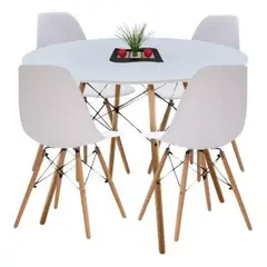 ANYHOGAR - Juego Comedor 4 Sillas Eames+Mesa Redonda Eames 80cm Blanco