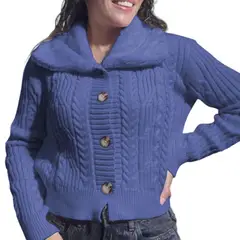 GENERICO - Chompa Mujer Hilo Camisero De Peluche 359G-25 Color Turquesa