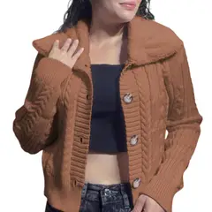 GENERICO - Chompa Mujer Hilo Camisero De Peluche 359G-25 Color Caramelo