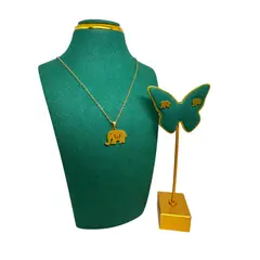 GENERICO - Pack Acero Collar con dije y Aretes - Lucky Eleph Pancita Dorado