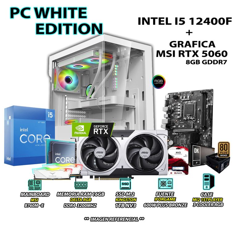 Computadora PC Gamer Core i5 12400F RAM 16GB SSD 1TB RTX 5060 8GB
