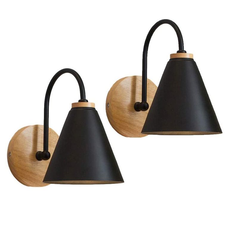 2 Unidades Apliques de pared Lámpara de Pared Madera Moderno - Negro
