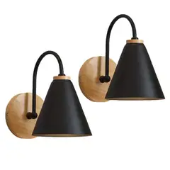 HOME NEAT - 2 Unidades Apliques de pared Lámpara de Pared Madera Moderno - Negro