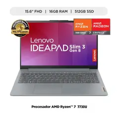 LENOVO - Laptop Ideapad Slim Ryzen 7 7730U 16GB RAM 512GB SSD 15.6FHD Win11