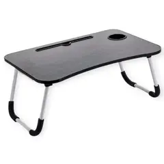GENERICO - MESA PLEGABLE PORTÁTIL PARA LAPTOP CON RANURA Y POSAVASOS - NEGRO