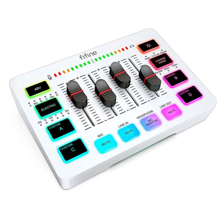 Mixer SC3 blanco USB-C XLR RGB 50dB para Streaming y Podcast