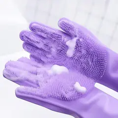 GENERICO - GUANTES MASAJEADORES DE SILICONA PARA PERROS Y GATOS MORADO