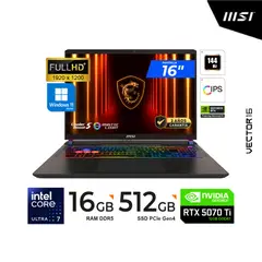 MSI - LAPTOP VECTOR 16 HX AI 16" FHD IPS, ULTRA I7-255HX, 16GB, 512GB M.2, RTX 5070TI 12GB / WIN 11 H.