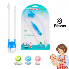 Baby - Aspirador Nasal Bebé de 3 Piezas AZUL: Práctico, Seguro y Reutilizable