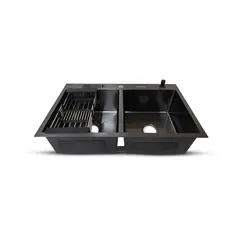 FRATELLI - Prm-8448B Lavadero Prime De Acero Inox Black Doble Poza CAcces 84X48X23Cm -