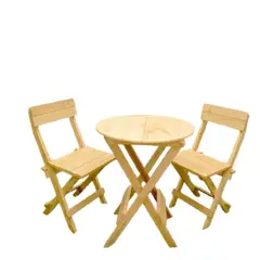 START FG - Comedor de terraza mesa plegable con 2 sillas redondo madera natural