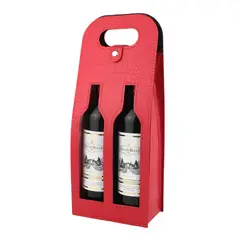 GENERICO - Bolsa De Regalo Para Vino De Cuero - Color Rojo Para 2 Botellas