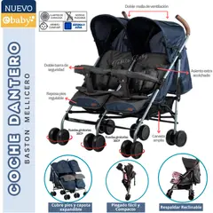 EBABY - Coche bastón Gemelar para bebé Dantero Azul