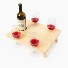 GENERICO - Mesa Portátil Picnic Vino C-Sop Copas Vino Madera Natural