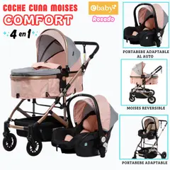 EBABY - COCHE CUNA COMFORT CON PORTABEBE ROSADO