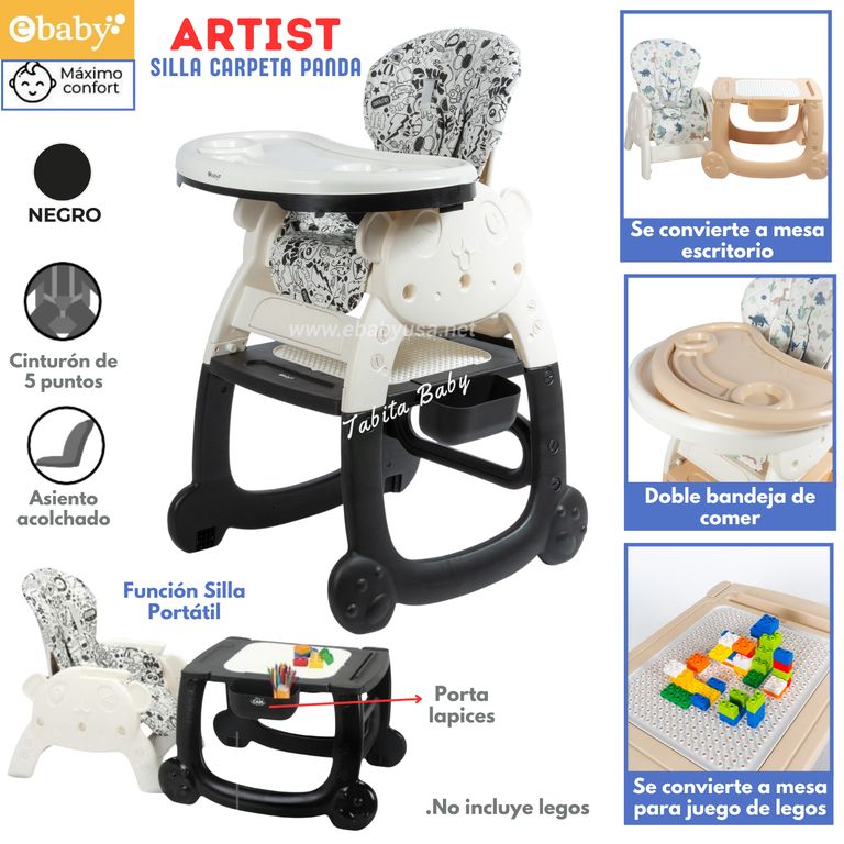 Silla de Comer Escritorio para bebe Artist Negro