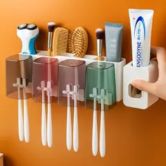 GENERICO - Organizador para cepillos con 4 vasos y dispensador de pasta dental