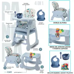 CAM - Silla de comer Carpeta con accesorios Panda 4 en 1 Celeste