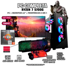 AMD - Computadora Completa Ryzen 7 5700G RAM 16GB DISCO SSD 500GB MONITOR 22" FHD
