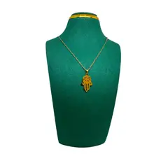 GENERICO - Pack Acero Collar con dije y Aretes - Mano Protectora Lunas Dorado