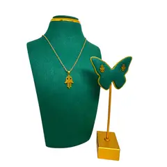 GENERICO - Pack Acero Collar con dije y Aretes - Mano Prot Ojo Protector Dorado