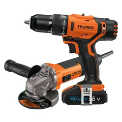 TRUPER - Taladro percutor inalámbrico 20v + Amoladora profesional 850w
