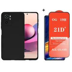 GENERICO - SILICONA PARA Redmi Note 10 / Note 10s COLOR NEGRO + MICA VIDRIO