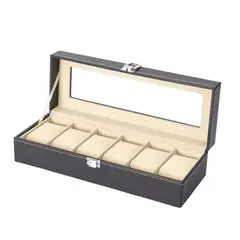GENERICO - Porta Relojes de Cuero con 6 Compartimentos y Tapa de Cristal