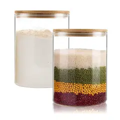 GENERICO - Set x 2 Frascos de Vidrio con Tapa de Bambu 10 X 15