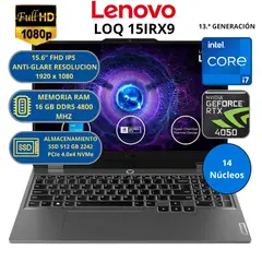 LENOVO - Laptop INTEL CORE i7 (LOQ 15IRX9)-RAM 16 GB SSD 512 GB RTX 4050 con 6 GB GDDR6 Windows 11