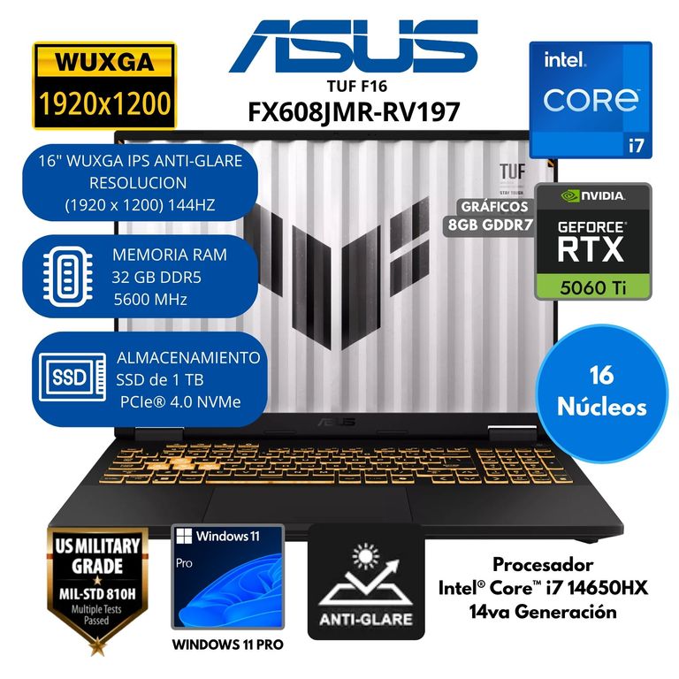 Laptop TUF F16 Intel Core i7 (FX608JMR-RV197) RAM 32 GB SSD 1 TB 16"WUXGA Windows 11 PRO
