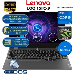 LENOVO - Laptop LOQ 15IRX9 INTEL CORE i7-RAM 32 GB SSD 512 GB RTX 4050 con 6 GB GDDR6